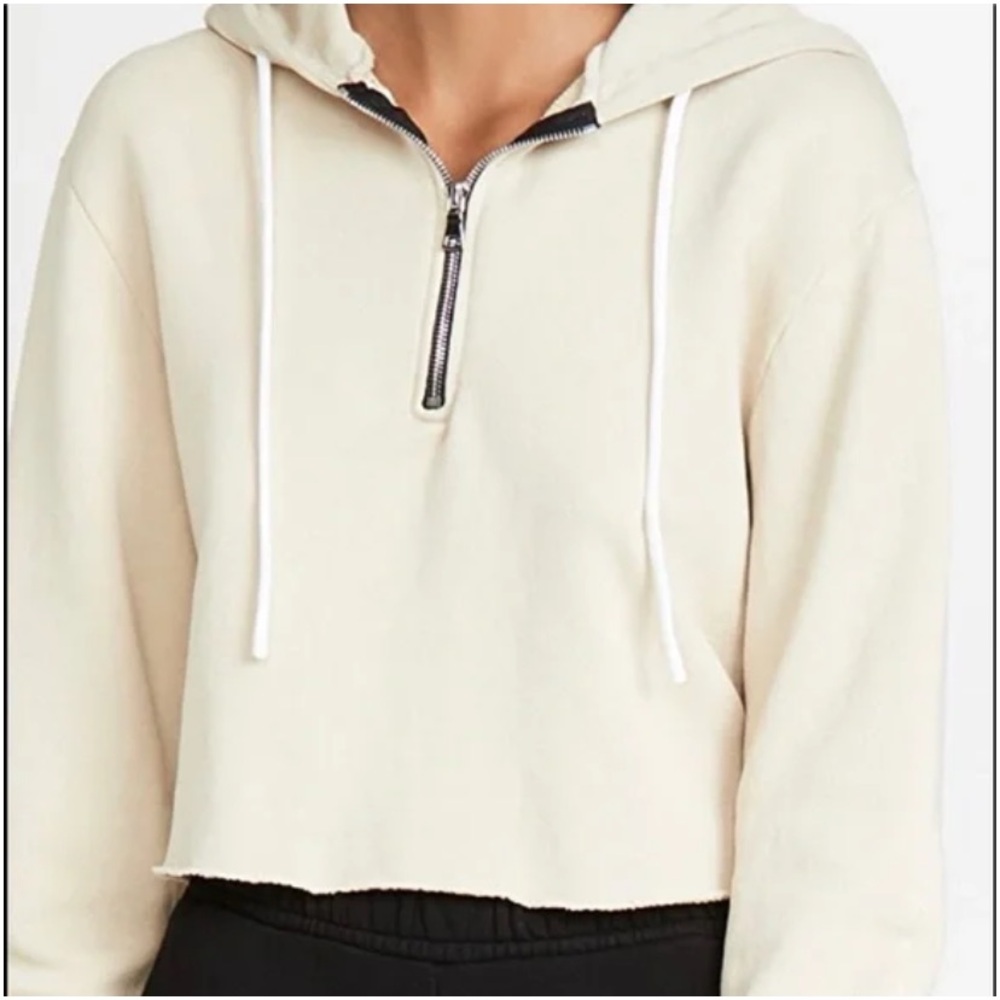COTTON CITIZEN Creamy White 100% COTTON Brooklyn Cropped Hoodie (MADE IN USA)
